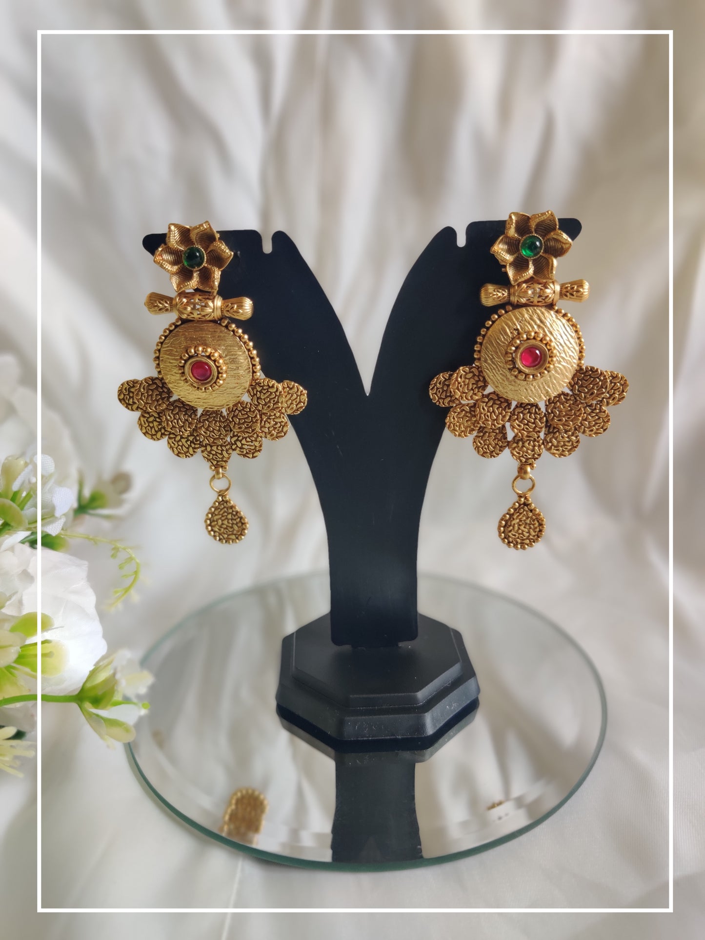 Antique Golden Finish Indo Western Jadtar Style Earrings | Unique Fashion Indo-western Jewellery | Statement Earrings