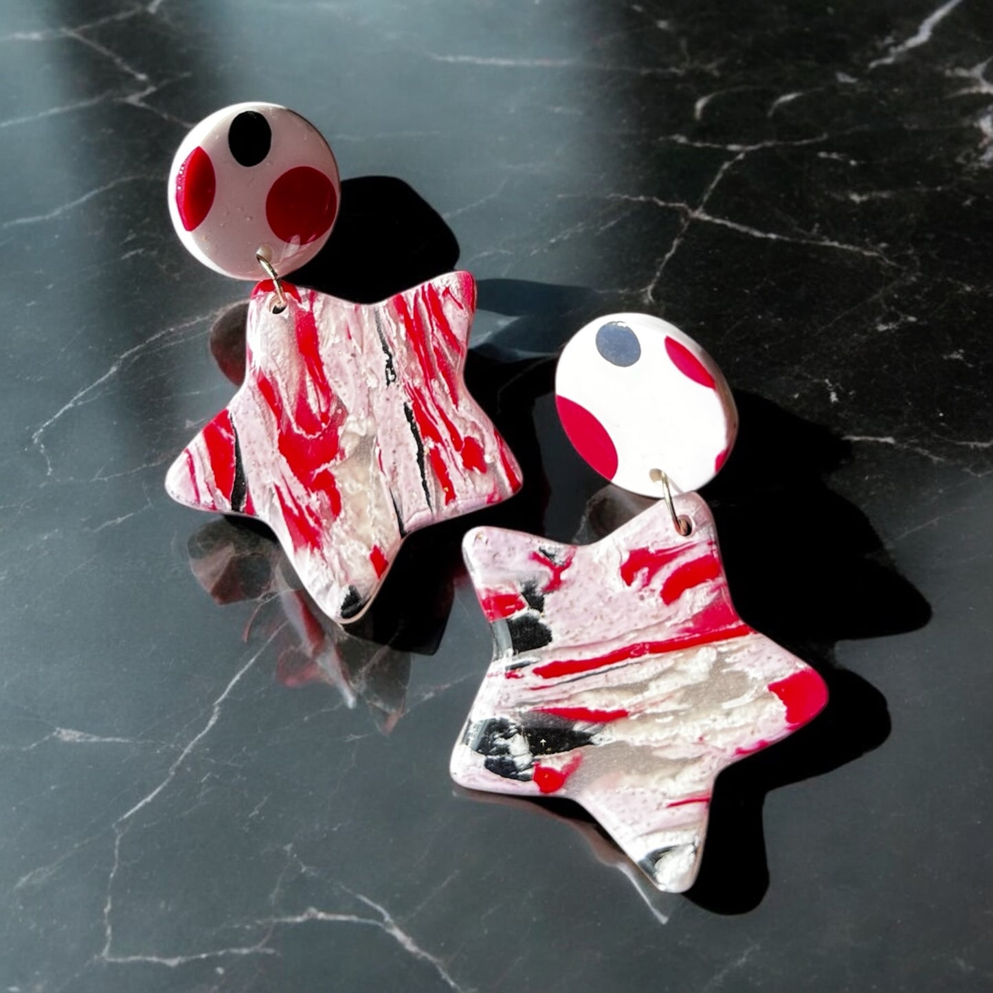 Crimson Marble Drop Earrings