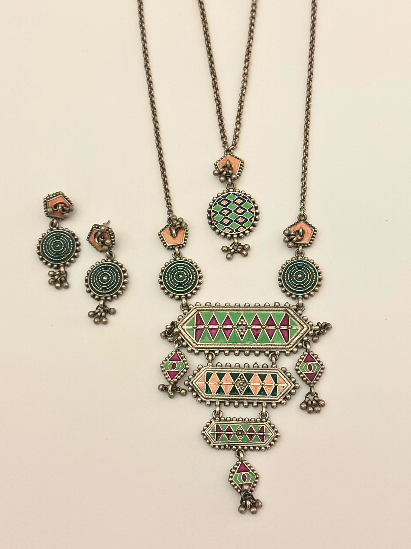 Tribal Harmony Statement Necklace Set with 2 Necklace and Earrings