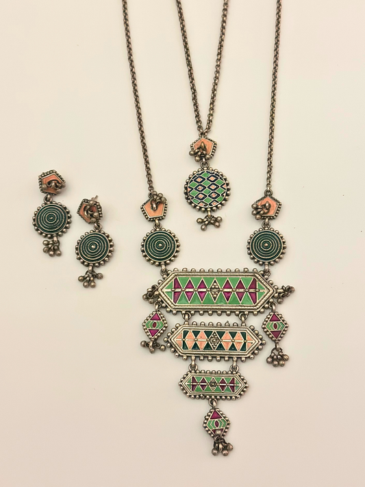 Tribal Harmony Statement Necklace Set with 2 Necklace and Earrings