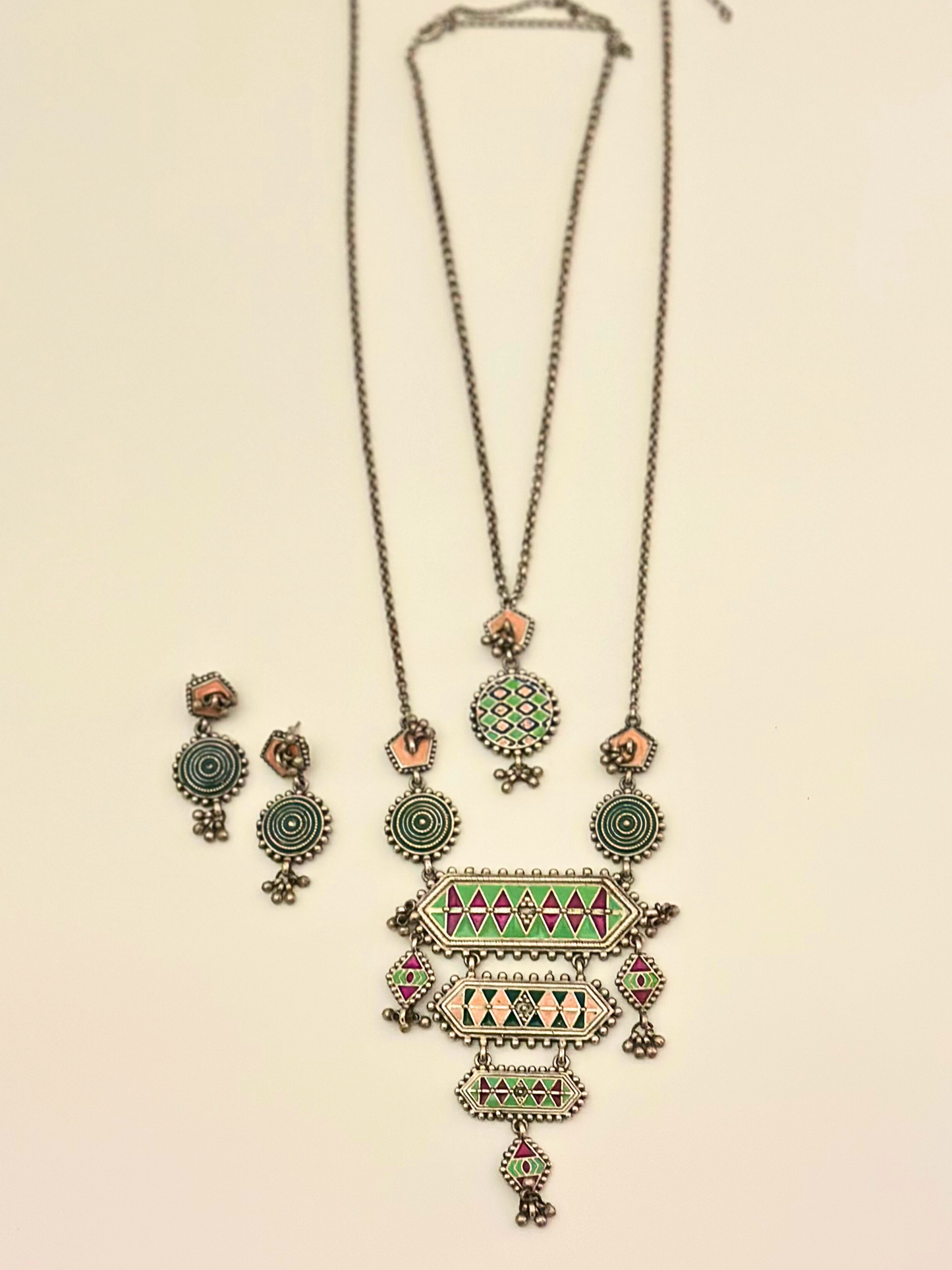 Tribal Harmony Statement Necklace Set with 2 Necklace and Earrings