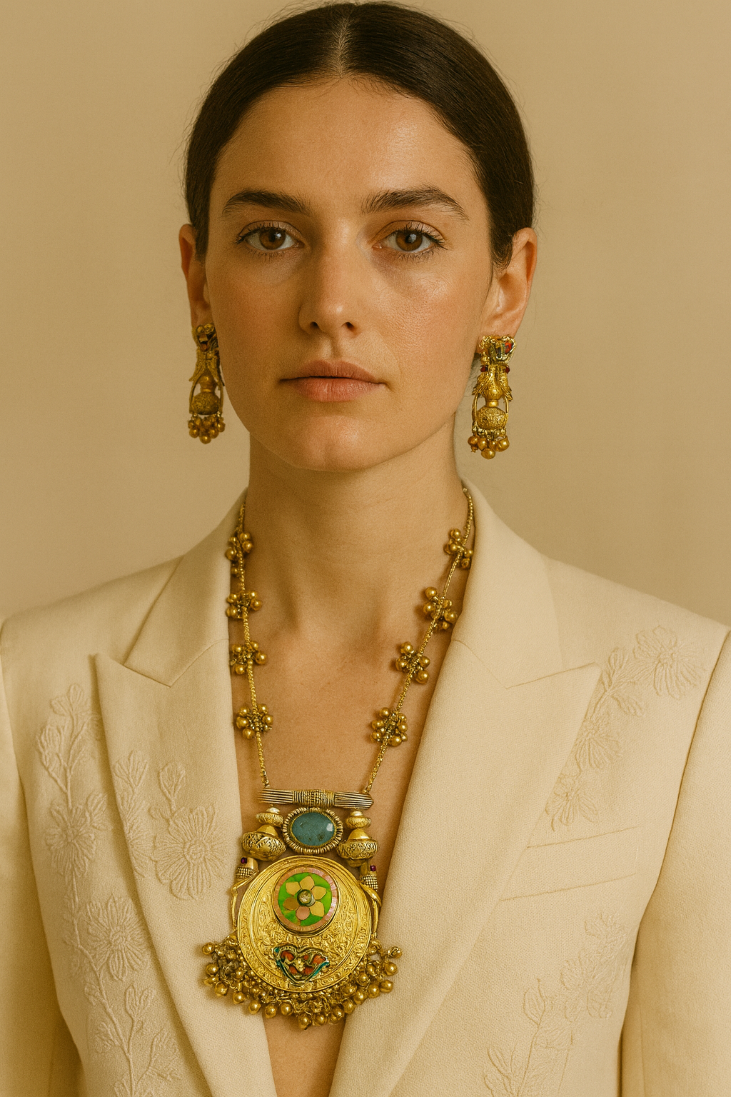 Paraksha Longchain Necklace set with Bell Accents and Earrings