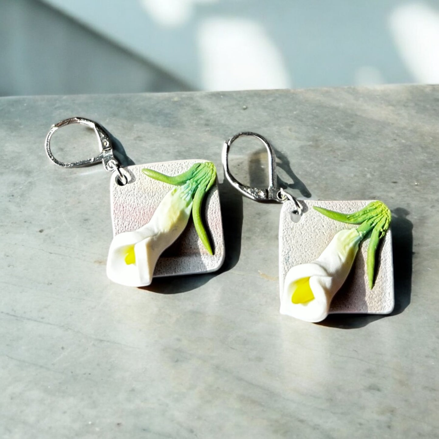 Calla Lily on Marble Sandstone Earrings