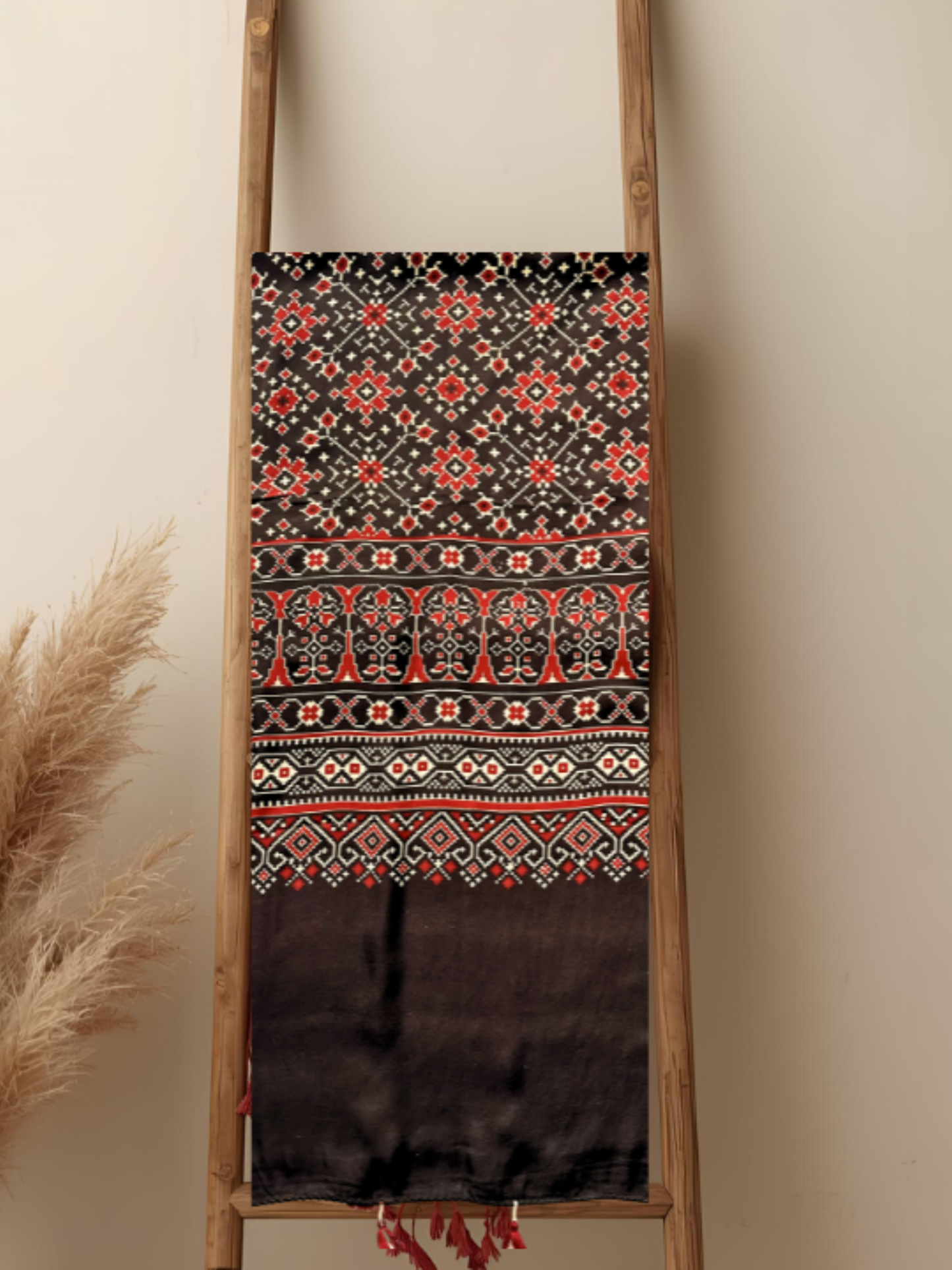 Ajrakh Modal Silk Stole/ Scarf with Tassels