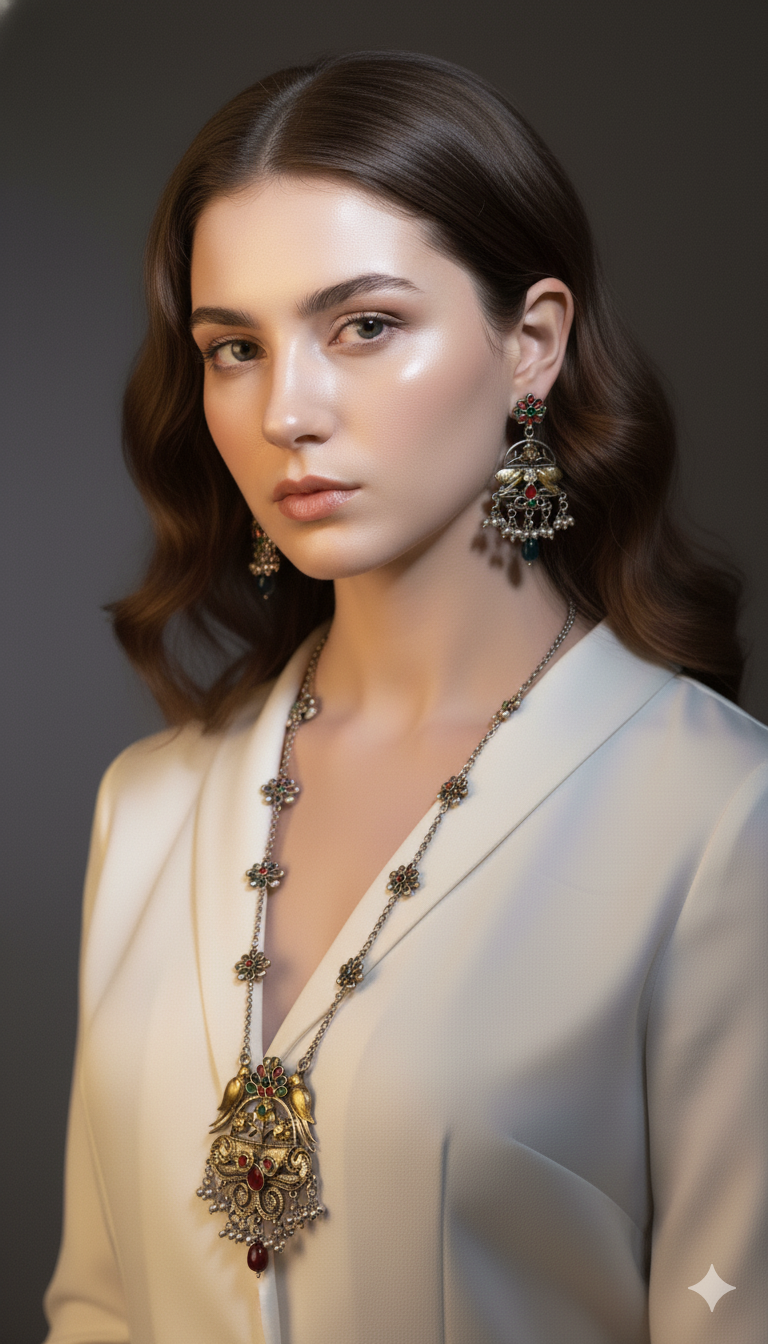 Aarika Longchain Necklace set with Bell Accents and Earrings