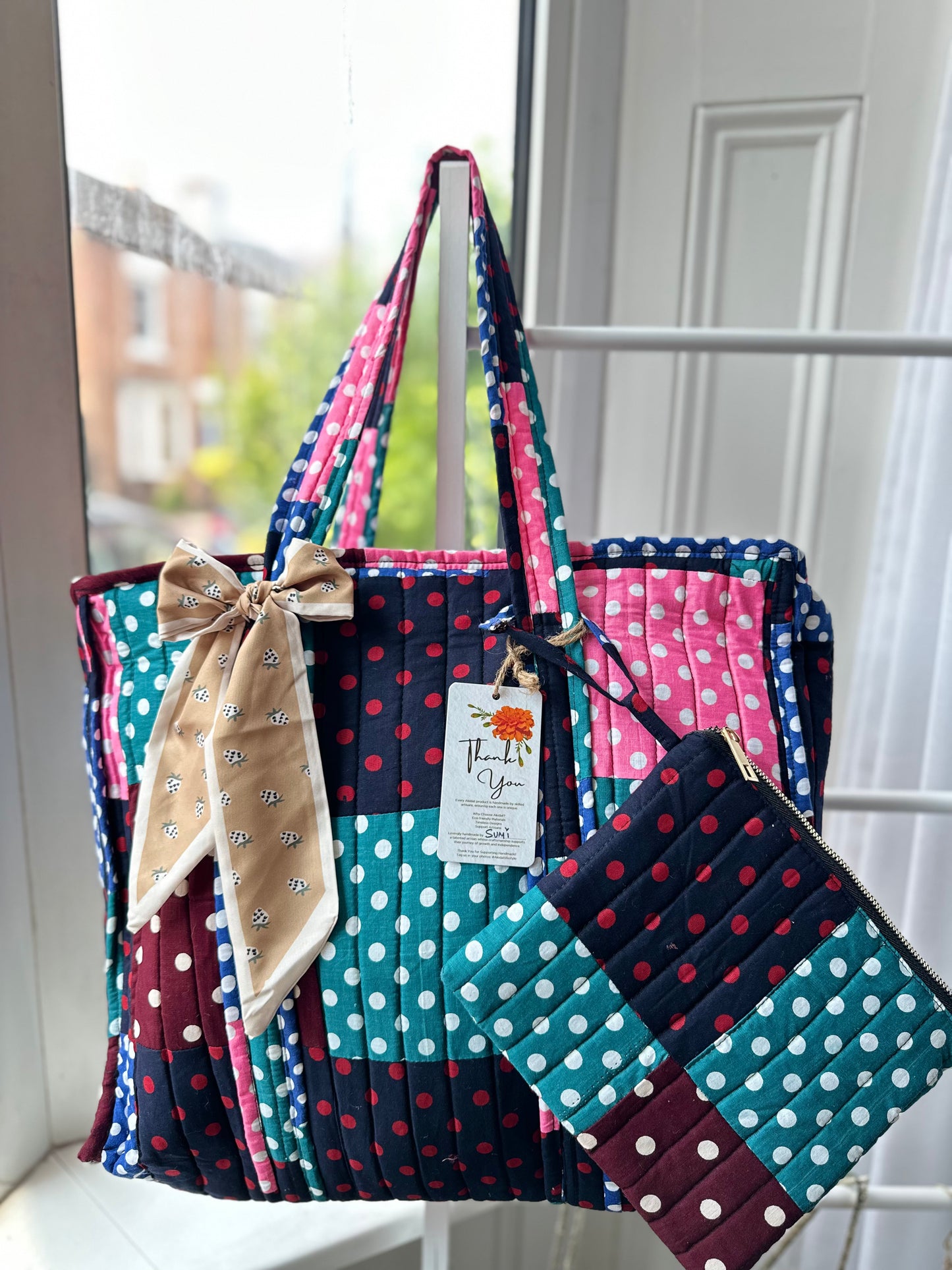 Dottie Mosaic Handmade Shoulder Bag with Scarf and Mini Pouch