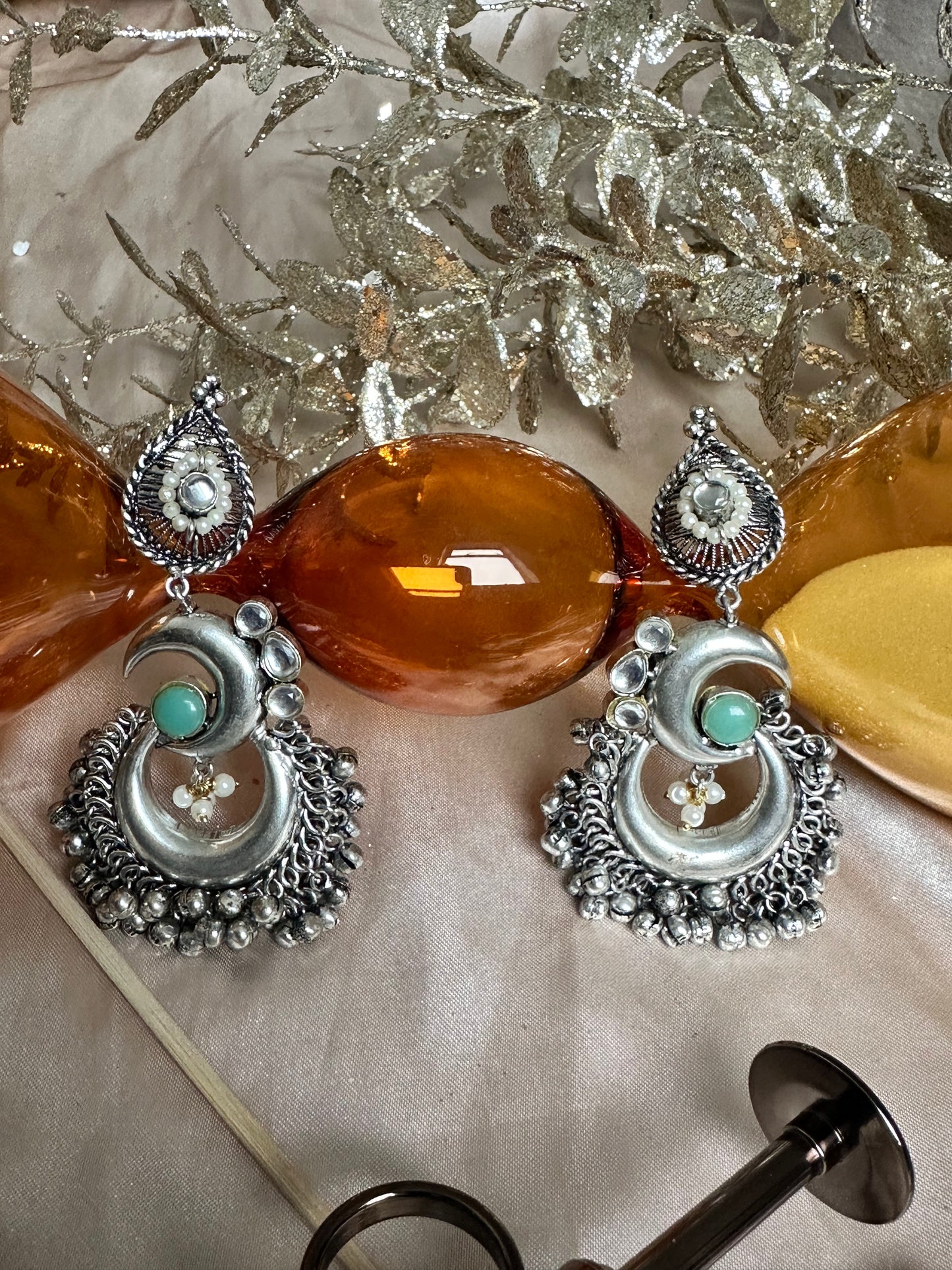 Crescent Moon Chandbali Earrings