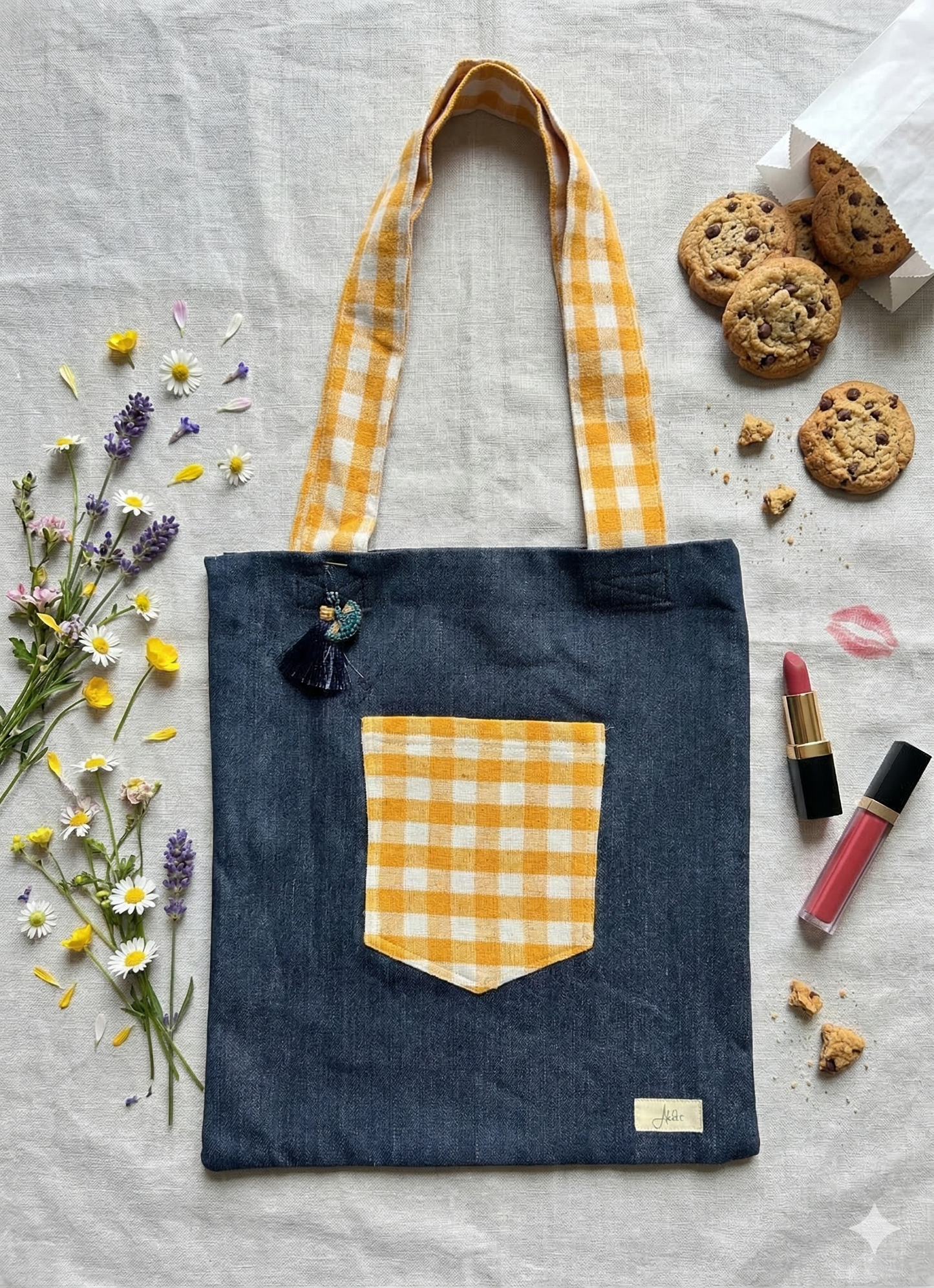Sunny Side up Denim Tote with Magnetic Button